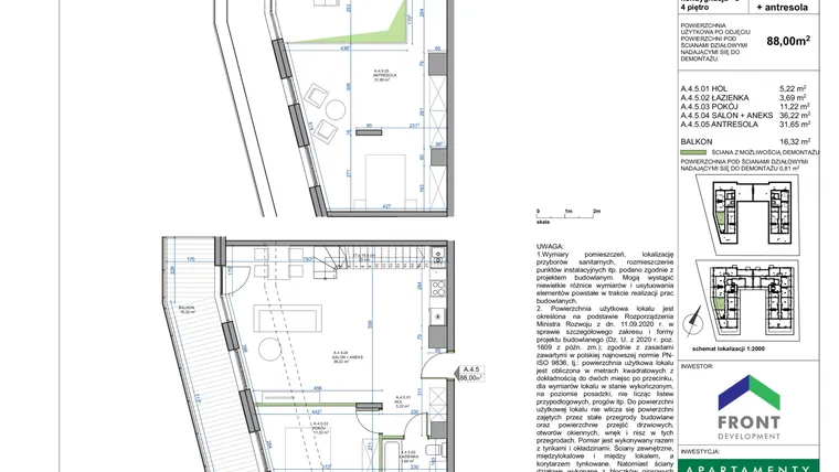 Rzut - Mieszkanie na sprzedaż 3 pokoje o powierzchni 88 m² - numer A.4.5. w Apartamenty Płużnicka