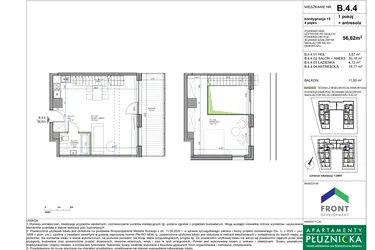 Rzut - Mieszkanie na sprzedaż 2 pokoje o powierzchni 56,62 m² - numer B.4.4. w Apartamenty Płużnicka