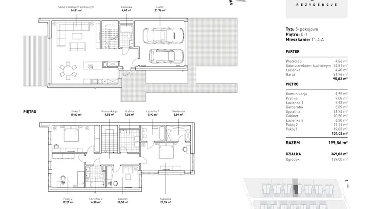 Rzut - Dom na sprzedaż 5 pokoi o powierzchni 199 m² - numer T1.4.A w OPO Rezydencje