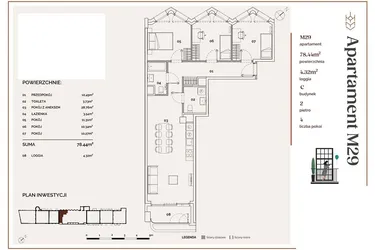 Rzut - Mieszkanie na sprzedaż 4 pokoje o powierzchni 78,44 m² - numer C.29 w Młyny Mogilska