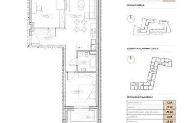 Rzut - Mieszkanie na sprzedaż 3 pokoje o powierzchni 64,77 m² - numer A.1.1.04 w Nowy Zastal - etap I