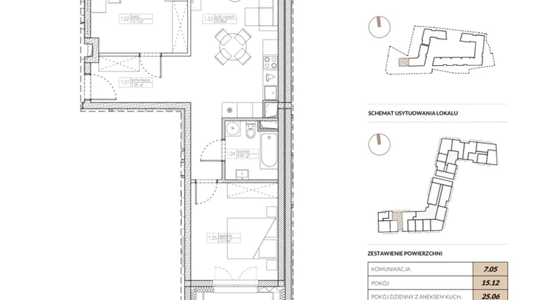 Rzut - Mieszkanie na sprzedaż 3 pokoje o powierzchni 64,77 m² - numer A.1.1.04 w Nowy Zastal - etap I