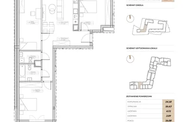 Rzut - Mieszkanie na sprzedaż 4 pokoje o powierzchni 86,47 m² - numer A.2.1.01 w Nowy Zastal - etap I