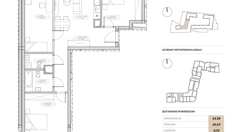 Rzut - Mieszkanie na sprzedaż 4 pokoje o powierzchni 86,47 m² - numer A.2.1.01 w Nowy Zastal - etap I