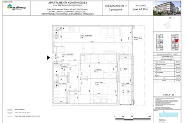 Rzut - Mieszkanie na sprzedaż 3 pokoje o powierzchni 62,74 m² - numer M-17 w Apartamenty Konopnickiej
