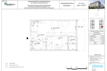 Rzut - Mieszkanie na sprzedaż 2 pokoje o powierzchni 43,46 m² - numer M-43 w Apartamenty Konopnickiej