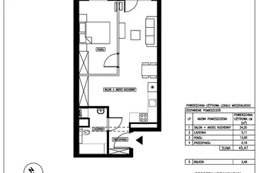 Rzut - Mieszkanie na sprzedaż 2 pokoje o powierzchni 45,47 m² - numer 10 w Nowa Kurkowa
