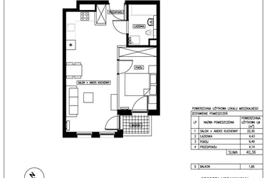 Rzut - Mieszkanie na sprzedaż 2 pokoje o powierzchni 40,36 m² - numer 17 w Nowa Kurkowa