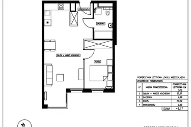 Rzut - Mieszkanie na sprzedaż 2 pokoje o powierzchni 46,17 m² - numer 19 w Nowa Kurkowa