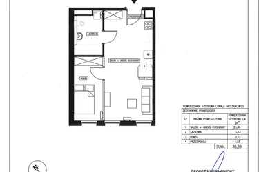 Rzut - Mieszkanie na sprzedaż 2 pokoje o powierzchni 38,89 m² - numer 21 w Nowa Kurkowa
