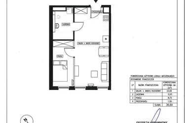 Rzut - Mieszkanie na sprzedaż 2 pokoje o powierzchni 38,89 m² - numer 21 w Nowa Kurkowa