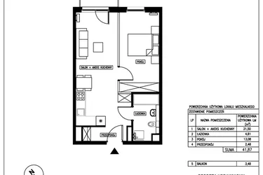 Rzut - Mieszkanie na sprzedaż 2 pokoje o powierzchni 41,87 m² - numer 23 w Nowa Kurkowa