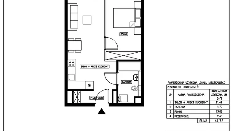 Rzut - Mieszkanie na sprzedaż 2 pokoje o powierzchni 41,72 m² - numer 35 w Nowa Kurkowa