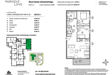 Rzut - Mieszkanie na sprzedaż 3 pokoje o powierzchni 62,1 m² - numer A.10 w Parkove Love