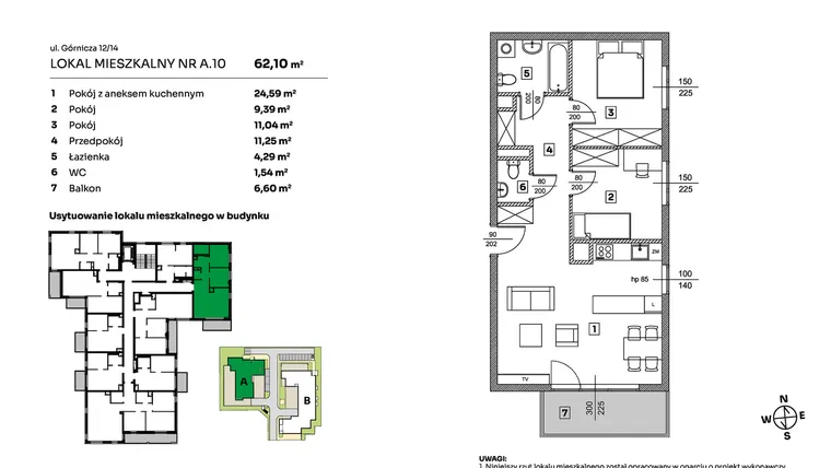 Rzut - Mieszkanie na sprzedaż 3 pokoje o powierzchni 62,1 m² - numer A.10 w Parkove Love