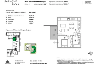 Rzut - Mieszkanie na sprzedaż 2 pokoje o powierzchni 40,03 m² - numer B.57 w Parkove Love