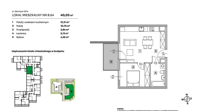 Rzut - Mieszkanie na sprzedaż 2 pokoje o powierzchni 40,03 m² - numer B.64 w Parkove Love