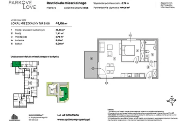 Rzut - Mieszkanie na sprzedaż 2 pokoje o powierzchni 49,06 m² - numer B.66 w Parkove Love