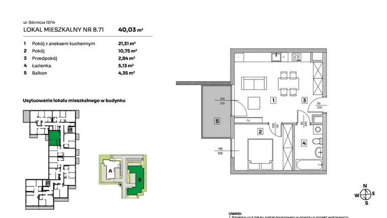 Rzut - Mieszkanie na sprzedaż 2 pokoje o powierzchni 40,03 m² - numer B.71 w Parkove Love