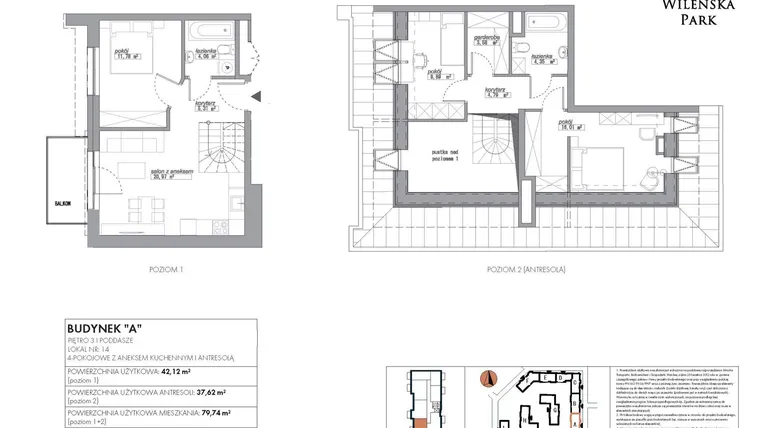 Rzut - Mieszkanie na sprzedaż 4 pokoje o powierzchni 79,74 m² - numer A14 w Wileńska Park