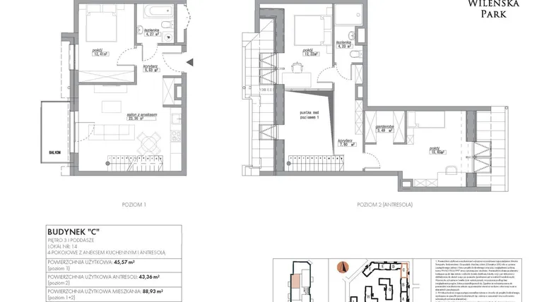 Rzut - Mieszkanie na sprzedaż 4 pokoje o powierzchni 88,93 m² - numer C14 w Wileńska Park