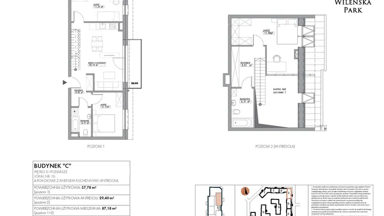 Rzut - Mieszkanie na sprzedaż 4 pokoje o powierzchni 87,18 m² - numer C16 w Wileńska Park