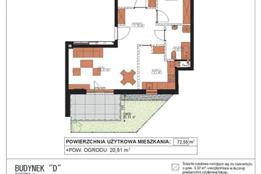Rzut - Mieszkanie na sprzedaż 3 pokoje o powierzchni 72,55 m² - numer D1 w Wileńska Park