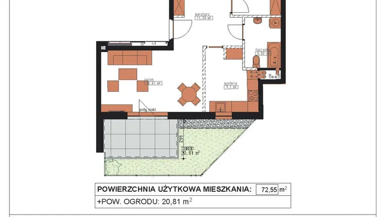 Rzut - Mieszkanie na sprzedaż 3 pokoje o powierzchni 72,55 m² - numer D1 w Wileńska Park