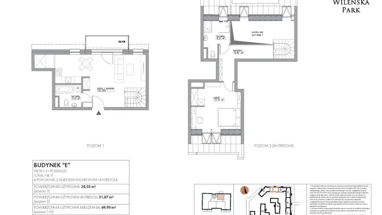 Rzut - Mieszkanie na sprzedaż 2 pokoje o powierzchni 69,9 m² - numer E9 w Wileńska Park