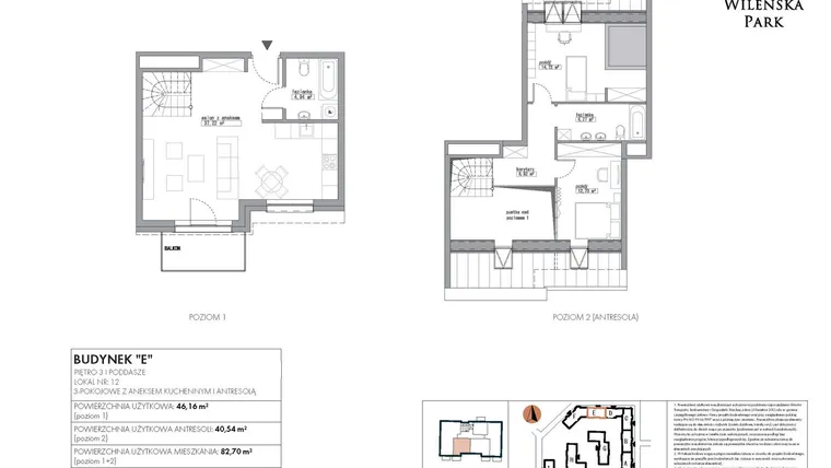 Rzut - Mieszkanie na sprzedaż 3 pokoje o powierzchni 82,7 m² - numer E12 w Wileńska Park
