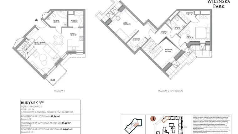 Rzut - Mieszkanie na sprzedaż 3 pokoje o powierzchni 94,94 m² - numer F15 w Wileńska Park