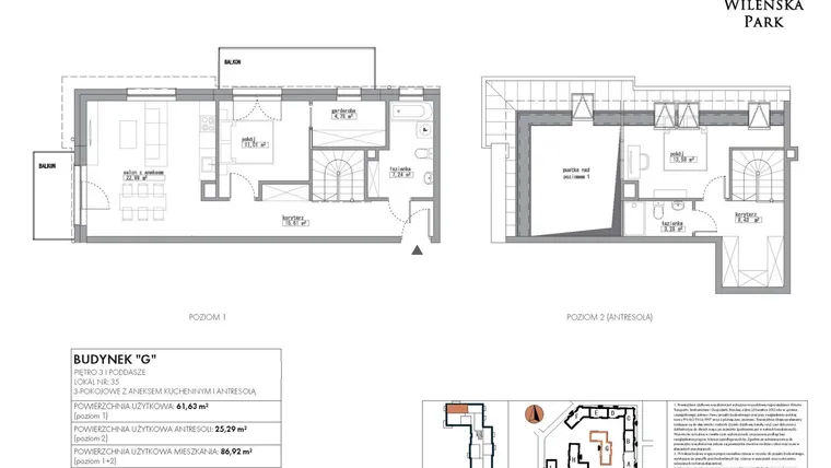 Rzut - Mieszkanie na sprzedaż 3 pokoje o powierzchni 86,92 m² - numer G35 w Wileńska Park