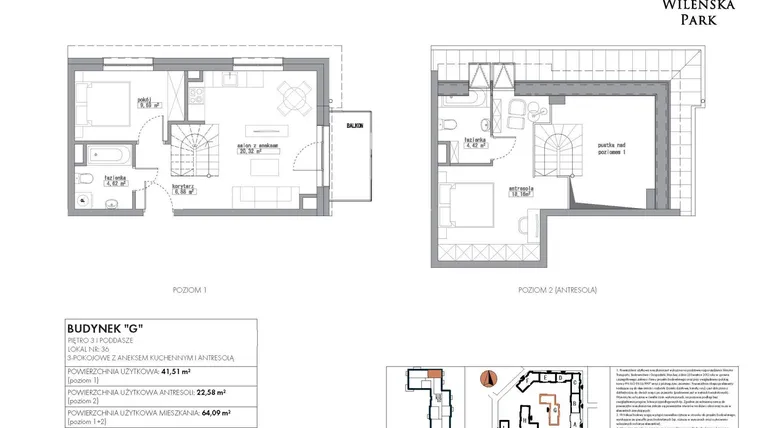 Rzut - Mieszkanie na sprzedaż 3 pokoje o powierzchni 64,09 m² - numer G36 w Wileńska Park