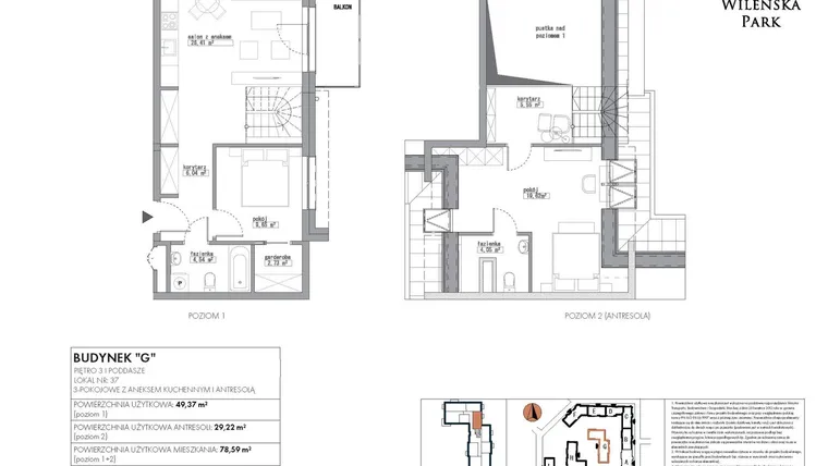 Rzut - Mieszkanie na sprzedaż 3 pokoje o powierzchni 78,59 m² - numer G37 w Wileńska Park