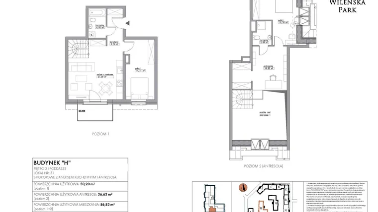 Rzut - Mieszkanie na sprzedaż 3 pokoje o powierzchni 86,83 m² - numer H31 w Wileńska Park