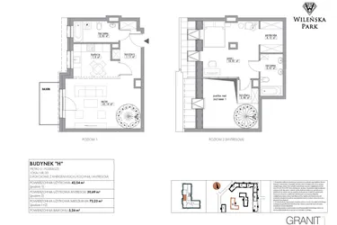 Rzut - Mieszkanie na sprzedaż 2 pokoje o powierzchni 72,23 m² - numer H33 w Wileńska Park
