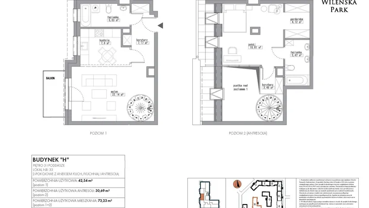 Rzut - Mieszkanie na sprzedaż 2 pokoje o powierzchni 72,23 m² - numer H33 w Wileńska Park