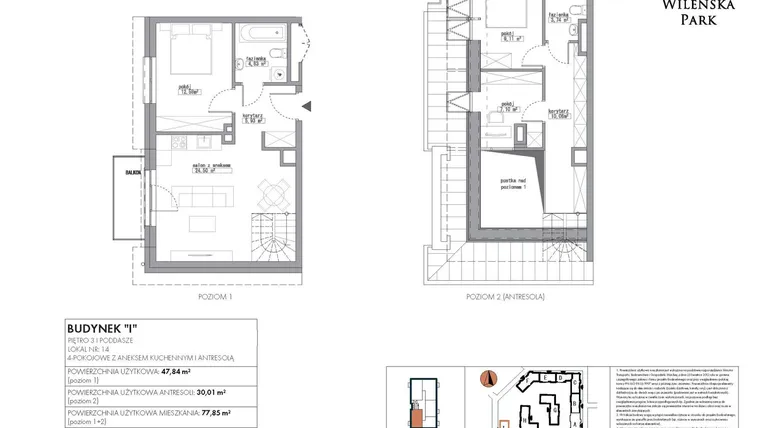 Rzut - Mieszkanie na sprzedaż 3 pokoje o powierzchni 77,85 m² - numer I14 w Wileńska Park