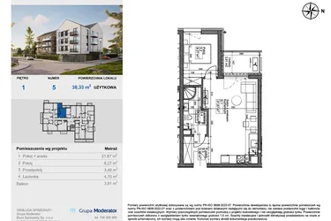 Rzut - Mieszkanie na sprzedaż 2 pokoje o powierzchni 38,33 m² - numer 5 w Balantia