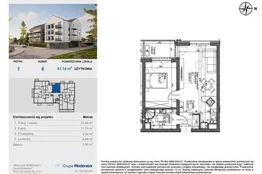 Rzut - Mieszkanie na sprzedaż 2 pokoje o powierzchni 41,14 m² - numer 6 w Balantia