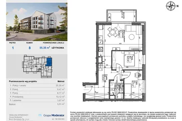 Rzut - Mieszkanie na sprzedaż 3 pokoje o powierzchni 55,38 m² - numer 8 w Balantia