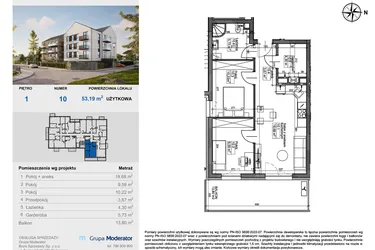Rzut - Mieszkanie na sprzedaż 3 pokoje o powierzchni 53,19 m² - numer 10 w Balantia