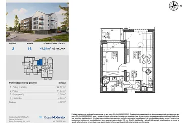 Rzut - Mieszkanie na sprzedaż 2 pokoje o powierzchni 41,35 m² - numer 16 w Balantia