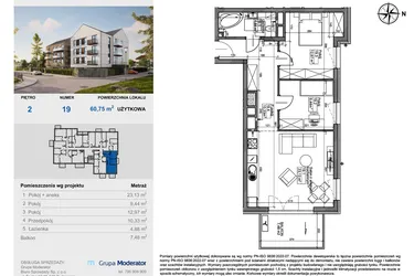 Rzut - Mieszkanie na sprzedaż 3 pokoje o powierzchni 60,75 m² - numer 19 w Balantia