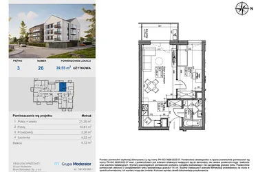 Rzut - Mieszkanie na sprzedaż 2 pokoje o powierzchni 39,55 m² - numer 26 w Balantia