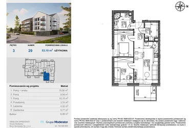 Rzut - Mieszkanie na sprzedaż 3 pokoje o powierzchni 53,1 m² - numer 29 w Balantia