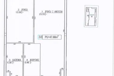 Rzut - Mieszkanie na sprzedaż 2 pokoje o powierzchni 47,68 m² - numer M33 w Nowe Sady 85
