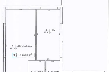 Rzut - Mieszkanie na sprzedaż 2 pokoje o powierzchni 47,05 m² - numer M36 w Nowe Sady 85