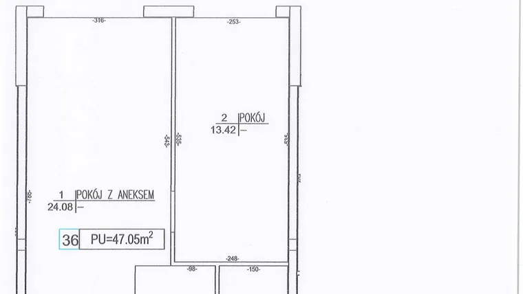 Rzut - Mieszkanie na sprzedaż 2 pokoje o powierzchni 47,05 m² - numer M36 w Nowe Sady 85