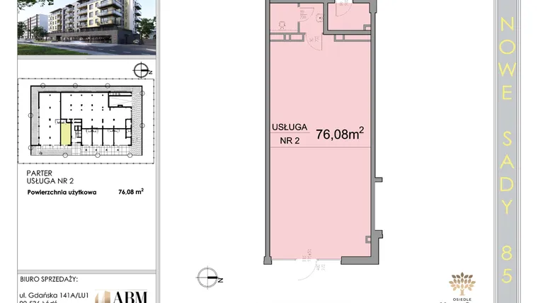 Rzut - Lokal użytkowy na sprzedaż 1 pokój o powierzchni 77,49 m² - numer U2 w Nowe Sady 85